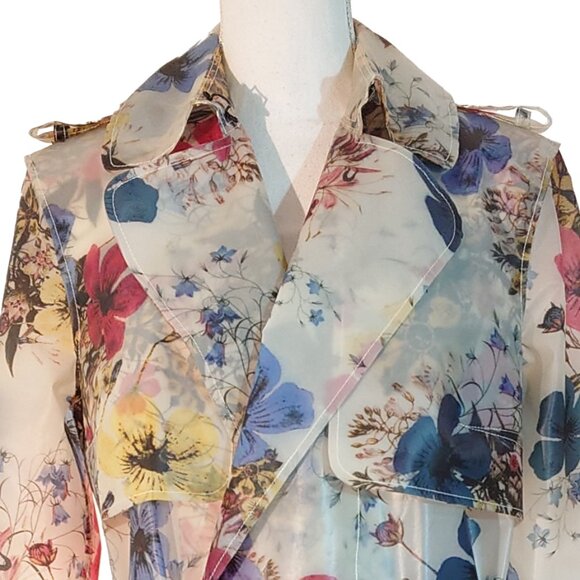 ERDEM Charlotta Multicolor Semi-Sheer Floral Trench Coat - Picture 6 of 14